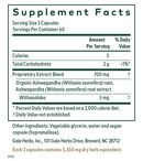 ashwagandha 700 gaia herbs pro supplement facts