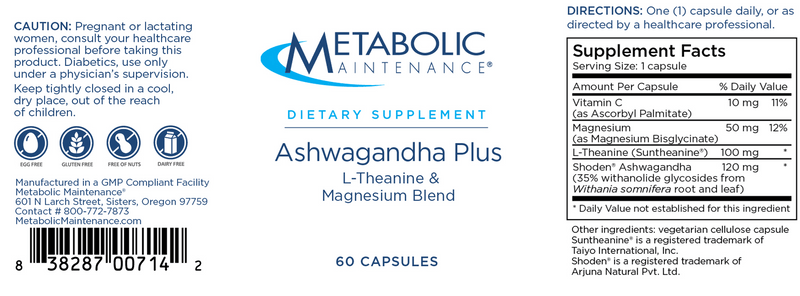 Ashwagandha Plus (Metabolic Maintenance) Label