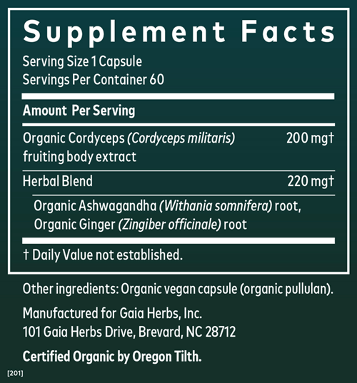 ashwagandha & cordyceps (gaia herbs) supplement facts