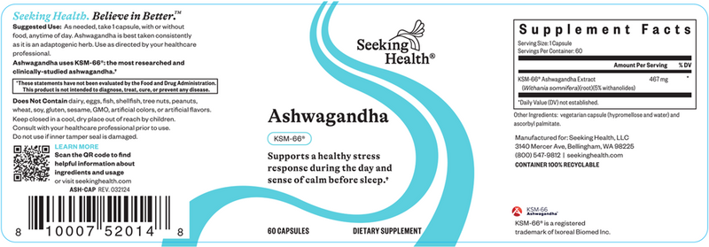 ashwagandha extract seeking health label