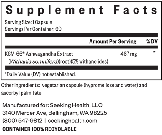 ashwagandha extract seeking health supplement facts