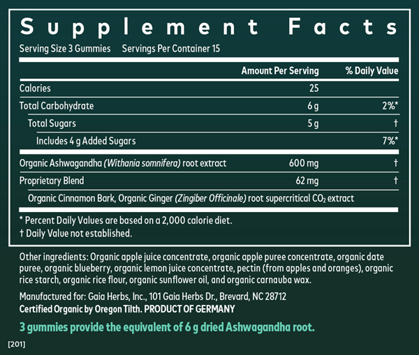 ashwagandha gummies gaia herbs supplement facts