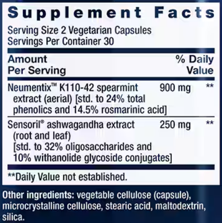 ashwagandha plus calm & focus (life extension) supplement facts