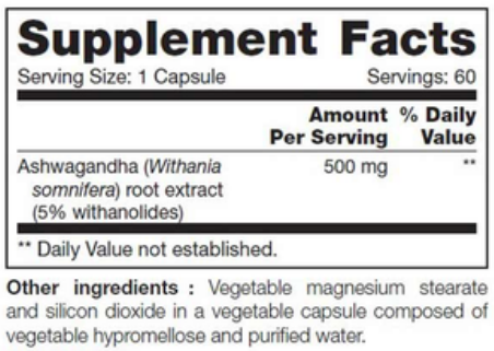 ashwagandha sap nfh nutritional fundamentals supplement facts