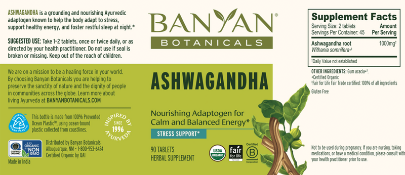 ashwagandha tablets banyan botanicals label