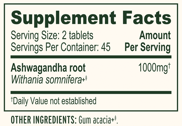 ashwagandha tablets banyan botanicals supplement facts