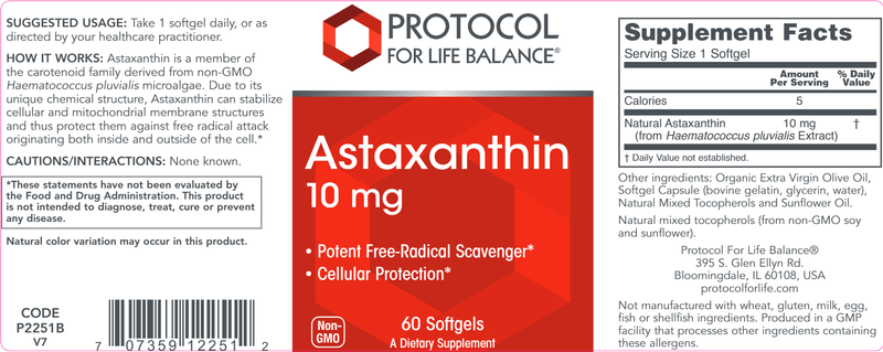 Astaxanthin 10 mg (Protocol for Life Balance) Label
