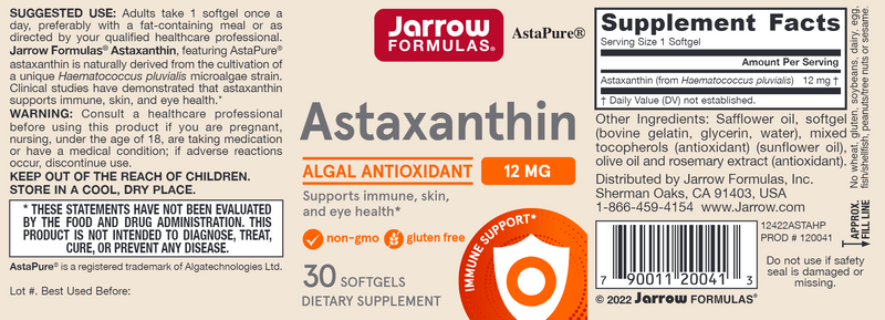 Astaxanthin 12mg Jarrow Formulas label