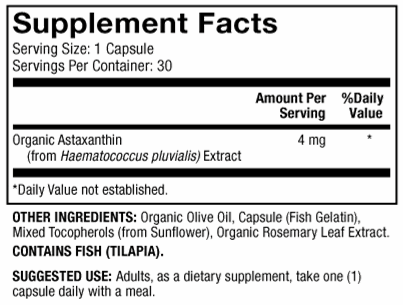 Astaxanthin 4 mg Supplement Facts Label