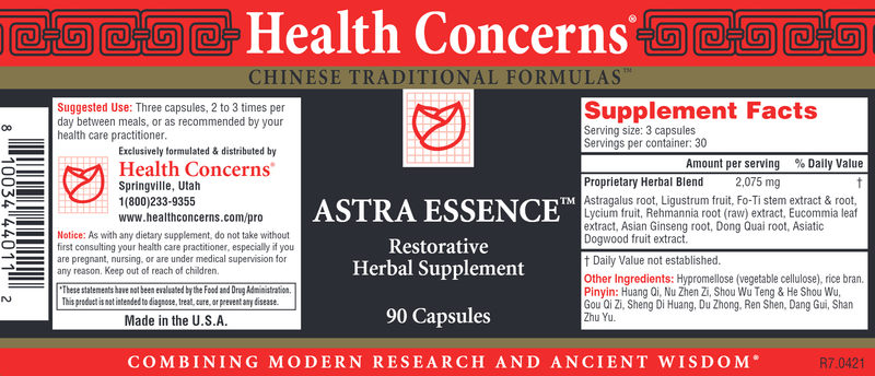 Astra Essence (Health Concerns) 90ct Label