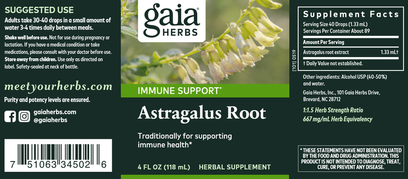 Astragalus Root 4oz (Gaia Herbs) label