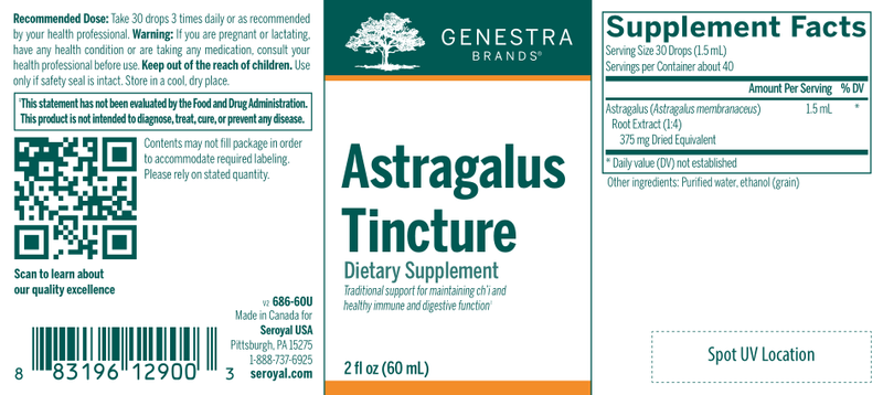 Astragalus Tincture label Genestra