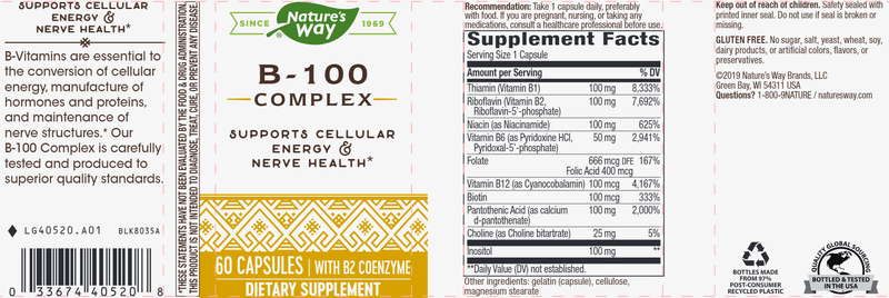 B-100 Complex 60 capsules (Nature's Way) Label