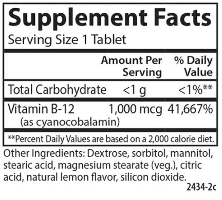 B-12 1000 mcg Supplement Facts Label