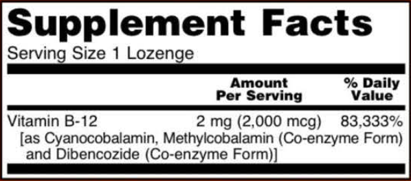B-12 2000 mcg (NOW) Supplement Facts