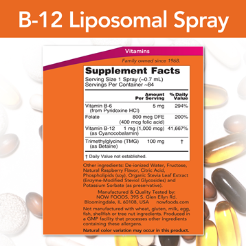 B-12 Liposomal Spray 1000 mcg (NOW) Supplement Facts