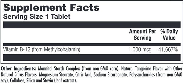 B-12 Methylcobalamin 1000 mcg Tangerine supplement facts | KAL
