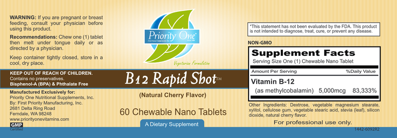 B-12 Rapid Shot (Priority One Vitamins) label