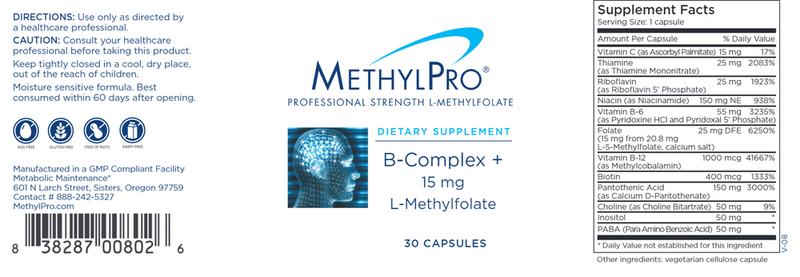B-Complex + 15 mg L-Methylfolate (MethylPro) Label