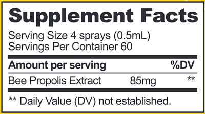 Propolis Immune Support Spray Supplement Facts Label