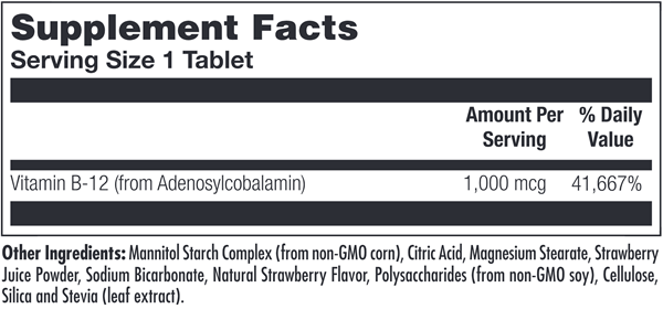 B12 Adenosylcobalamin 1000 mcg Strawberry supplement facts | KAL