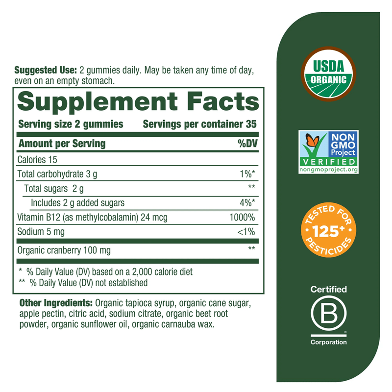 B12 Energy Cranberry (MegaFood) supplement facts