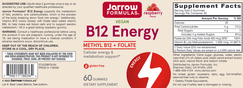 B12 Energy Gummy (Jarrow Formulas) label