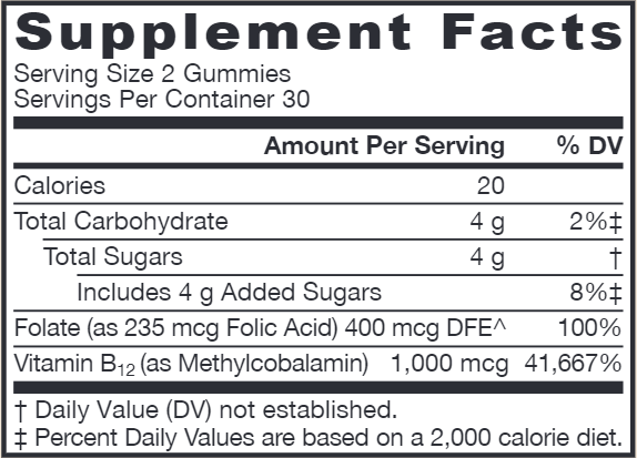 B12 Energy Gummy (Jarrow Formulas) supplement facts