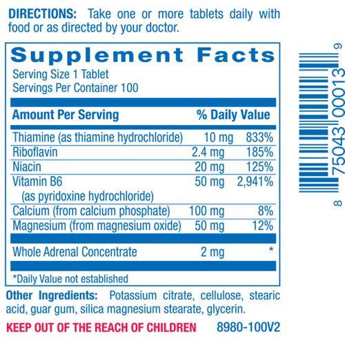 B6-Plus Supplement Facts Label
