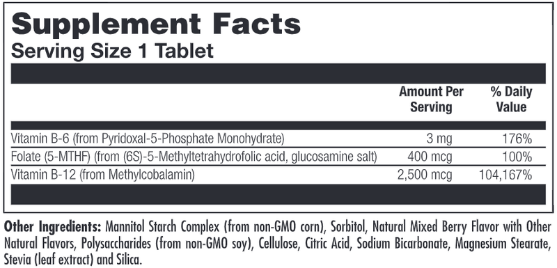 B6 B12 Methyl Folate ActivMelt Berry supplement facts | KAL