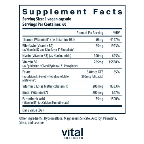 b6 + b complex vital nutrients supplement facts