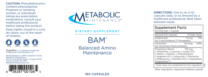 BAM 180ct (Metabolic Maintenance) label