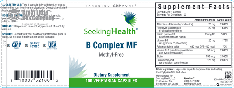 B Complex Plus Methyl-Free Seeking Health Label