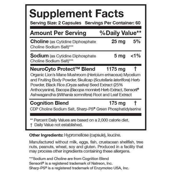 BDNF Essentials Supplement Facts Label