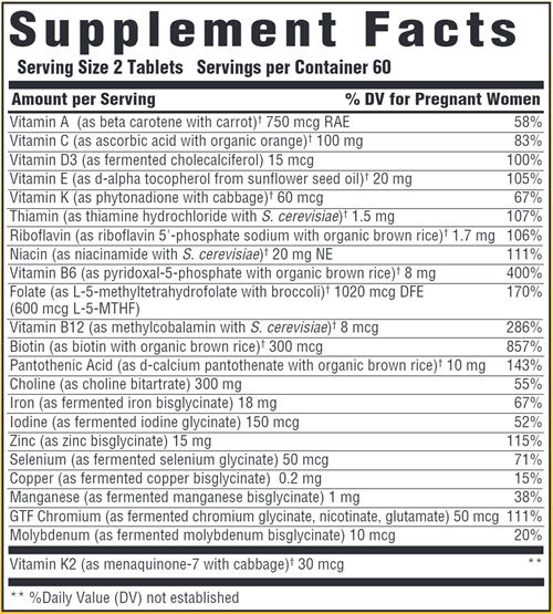 Baby & Me 2 120ct (MegaFood) supplement facts
