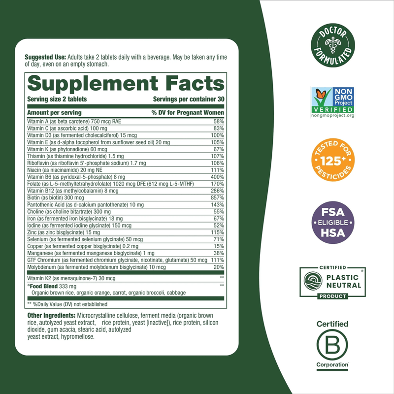 Baby & Me 2 60ct (MegaFood) supplement facts