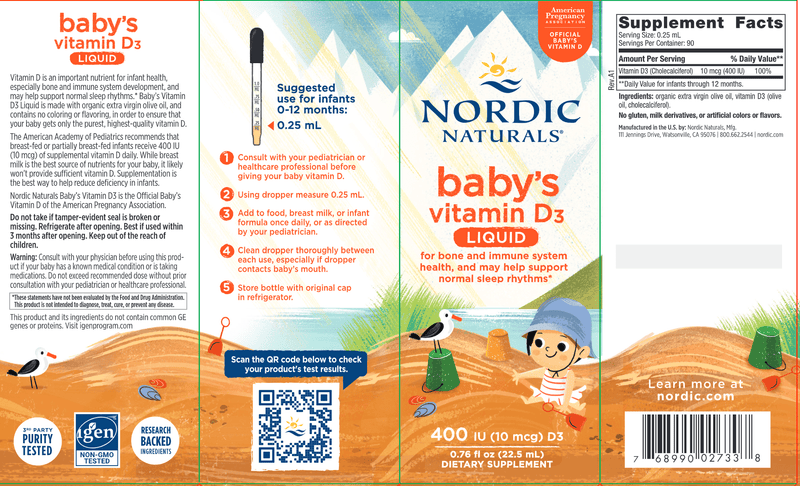 Baby's Vitamin D3 Liquid (Nordic Naturals) Label