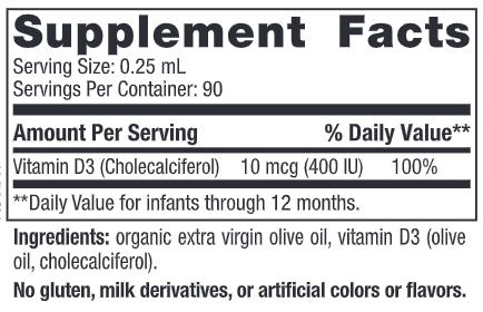 Baby's Vitamin D3 Liquid (Nordic Naturals) Supplement Facts
