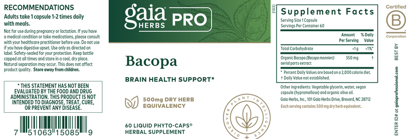 Bacopa Gaia Herbs Professional Solutions label