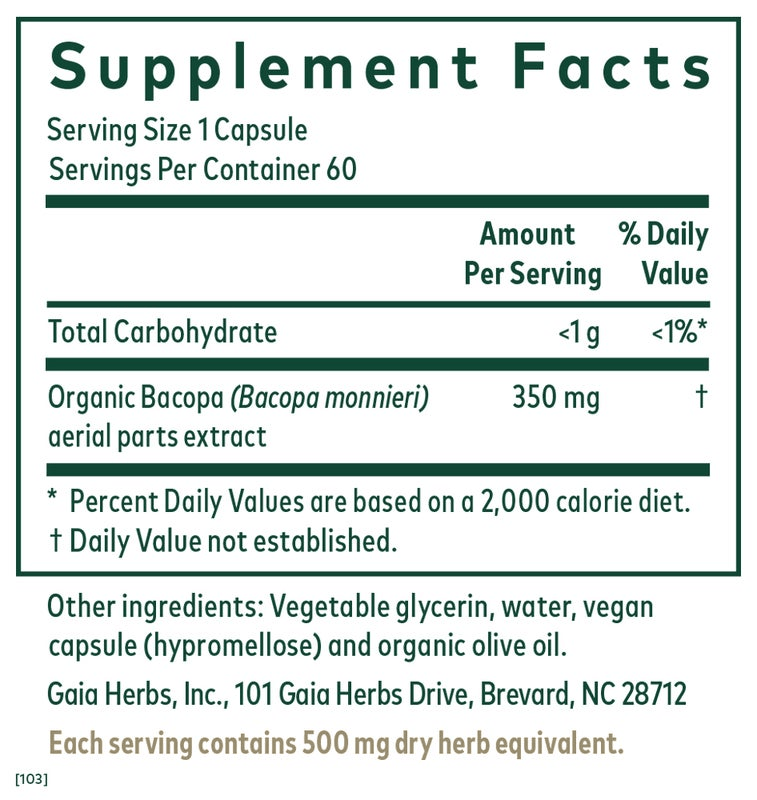 Bacopa Gaia Herbs Professional Solutions supplement facts