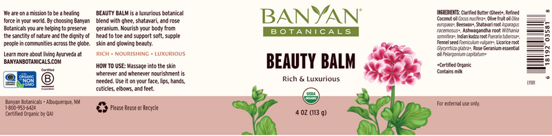 Beauty Balm (Banyan Botanicals) Label