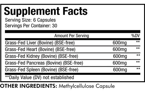 Beef Organs (Codeage) supplement facts