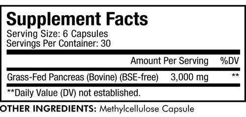 Beef Pancreas Supplement Facts Label