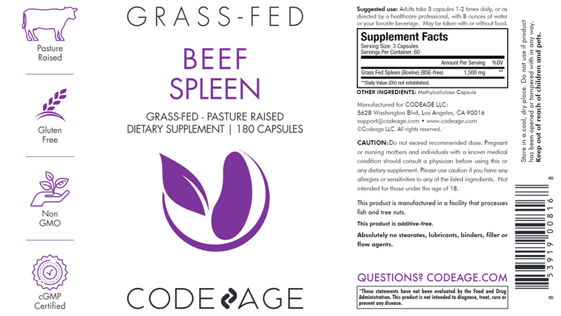 Beef Spleen (Codeage) Label