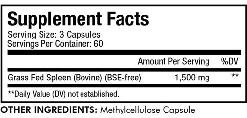Beef Spleen Supplement Facts Label