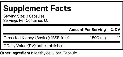 Beef Kidney Supplement Facts Label