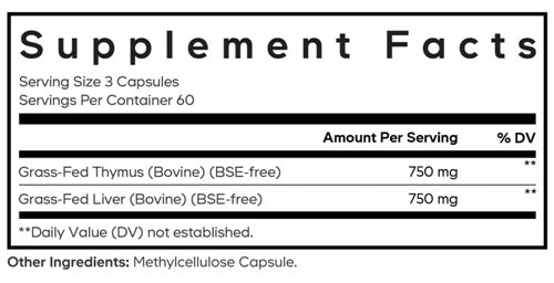 Beef Thymus Supplement Facts Label