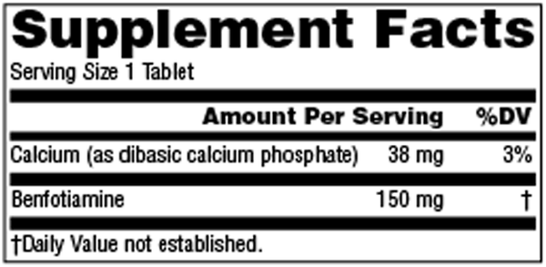 Benfotiamine 150 mg Supplement Facts Label