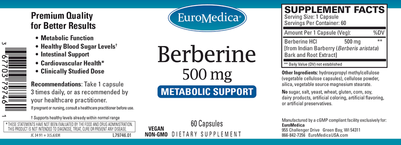 Berberine 500 mg (Euromedica) Label