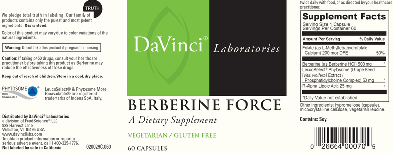 Berberine Force (DaVinci Labs) label
